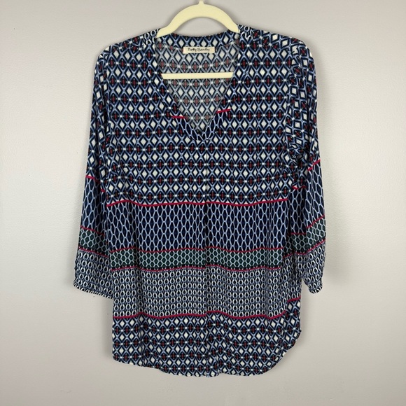 Betty Barclay Blue Red and White Relaxed Graphic Tunic Size Medium - Picture 2 of 10